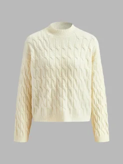 Best Cable Sweater With Button Scarf Sweater Tops|Sweaters & Cardigans