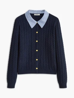 Cable-Knit Button Panel Cardigan Cardigans|Sweaters & Cardigans