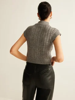 New Cable-Knit Mock Neck Crop Sweater Vest Sweater Vests|Sweaters & Cardigans
