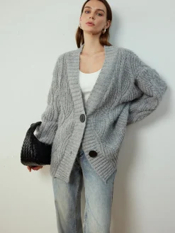 Online Cable-Knit Shift Button Cardigan Cardigans|Sweaters & Cardigans