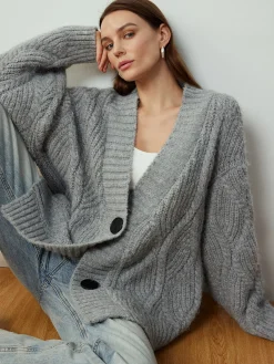 Online Cable-Knit Shift Button Cardigan Cardigans|Sweaters & Cardigans