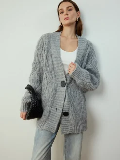 Online Cable-Knit Shift Button Cardigan Cardigans|Sweaters & Cardigans