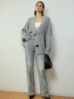 Online Cable-Knit Shift Button Cardigan Cardigans|Sweaters & Cardigans