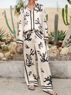 Discount Cactus Print Oversized Pants Set Pants Sets|Long Sleeve Sets