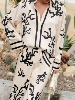 Discount Cactus Print Oversized Pants Set Pants Sets|Long Sleeve Sets