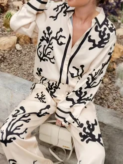 Discount Cactus Print Oversized Pants Set Pants Sets|Long Sleeve Sets