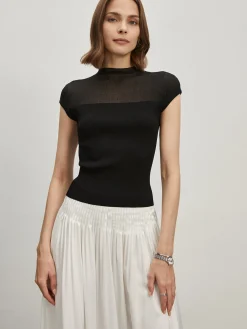 Outlet Cap Shoulder Ribbed Knit Top Sweater Tops|Sweaters & Cardigans