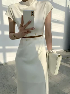 Outlet Cap Sleeve Cutout Midi Dress White Dresses|Black Dresses