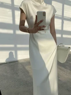 Outlet Cap Sleeve Cutout Midi Dress White Dresses|Black Dresses