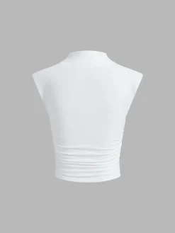 Outlet Cap Sleeve Funnel Neck Ruched Shirt Sweater Tops|T-shirts