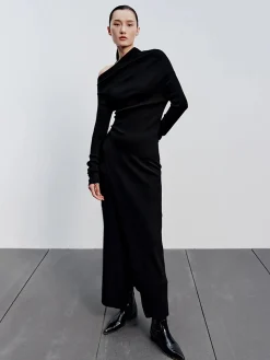 Caramel Slit Maxi Knit Skirt Long Sleeve Sets|Skirts