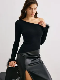 Best Cashmere Asymmetrical Neck Slim Sweater Sweater Tops|Sweaters & Cardigans