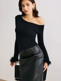 Best Cashmere Asymmetrical Neck Slim Sweater Sweater Tops|Sweaters & Cardigans