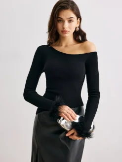 Best Cashmere Asymmetrical Neck Slim Sweater Sweater Tops|Sweaters & Cardigans