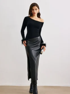 Best Cashmere Asymmetrical Neck Slim Sweater Sweater Tops|Sweaters & Cardigans