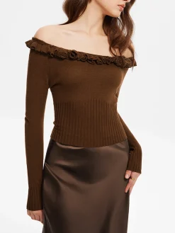 Clearance Cashmere-Blend Off-Shoulder Ruffle Sweater Sweater Tops|Sweaters & Cardigans