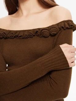 Clearance Cashmere-Blend Off-Shoulder Ruffle Sweater Sweater Tops|Sweaters & Cardigans