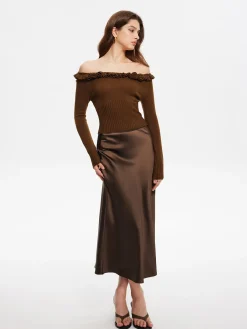 Clearance Cashmere-Blend Off-Shoulder Ruffle Sweater Sweater Tops|Sweaters & Cardigans