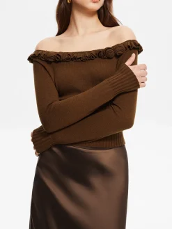Clearance Cashmere-Blend Off-Shoulder Ruffle Sweater Sweater Tops|Sweaters & Cardigans