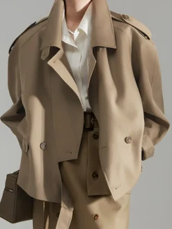 Online Casual Asymmetrical Lapel Trench Coat Outerwear|Coats