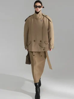 Online Casual Asymmetrical Lapel Trench Coat Outerwear|Coats
