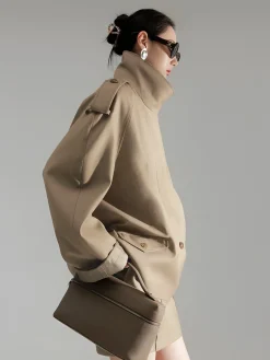 Online Casual Asymmetrical Lapel Trench Coat Outerwear|Coats