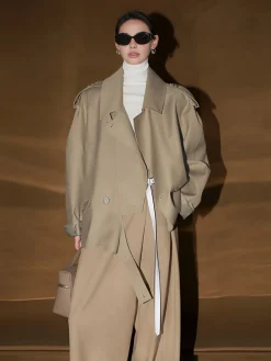 Online Casual Asymmetrical Lapel Trench Coat Outerwear|Coats