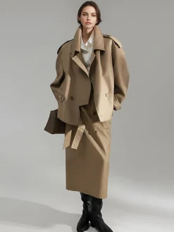 Online Casual Asymmetrical Lapel Trench Coat Outerwear|Coats