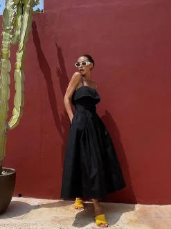 Online Casual Belted Cami Long Dress Black Dresses|Casual Dresses