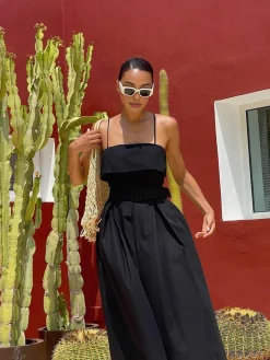 Online Casual Belted Cami Long Dress Black Dresses|Casual Dresses