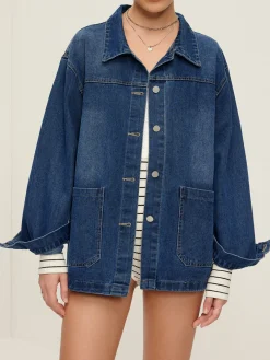 Best Casual Breasted Lapel Denim Jacket Outerwear|Jackets