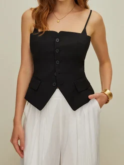 Sale Casual Button 2 in 1 Tank Top Tank Tops & Camis|Tops