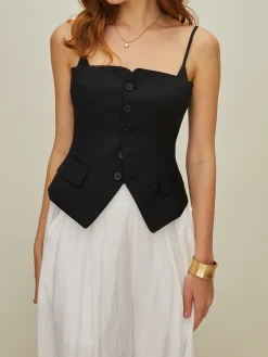 Sale Casual Button 2 in 1 Tank Top Tank Tops & Camis|Tops