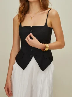 Sale Casual Button 2 in 1 Tank Top Tank Tops & Camis|Tops