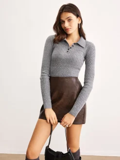 Sale Casual Button Lapel Knit Top Sweater Tops|Sweaters & Cardigans