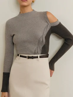 Hot Casual Color Block Cutout Knit Top Sweater Tops|Sweaters & Cardigans