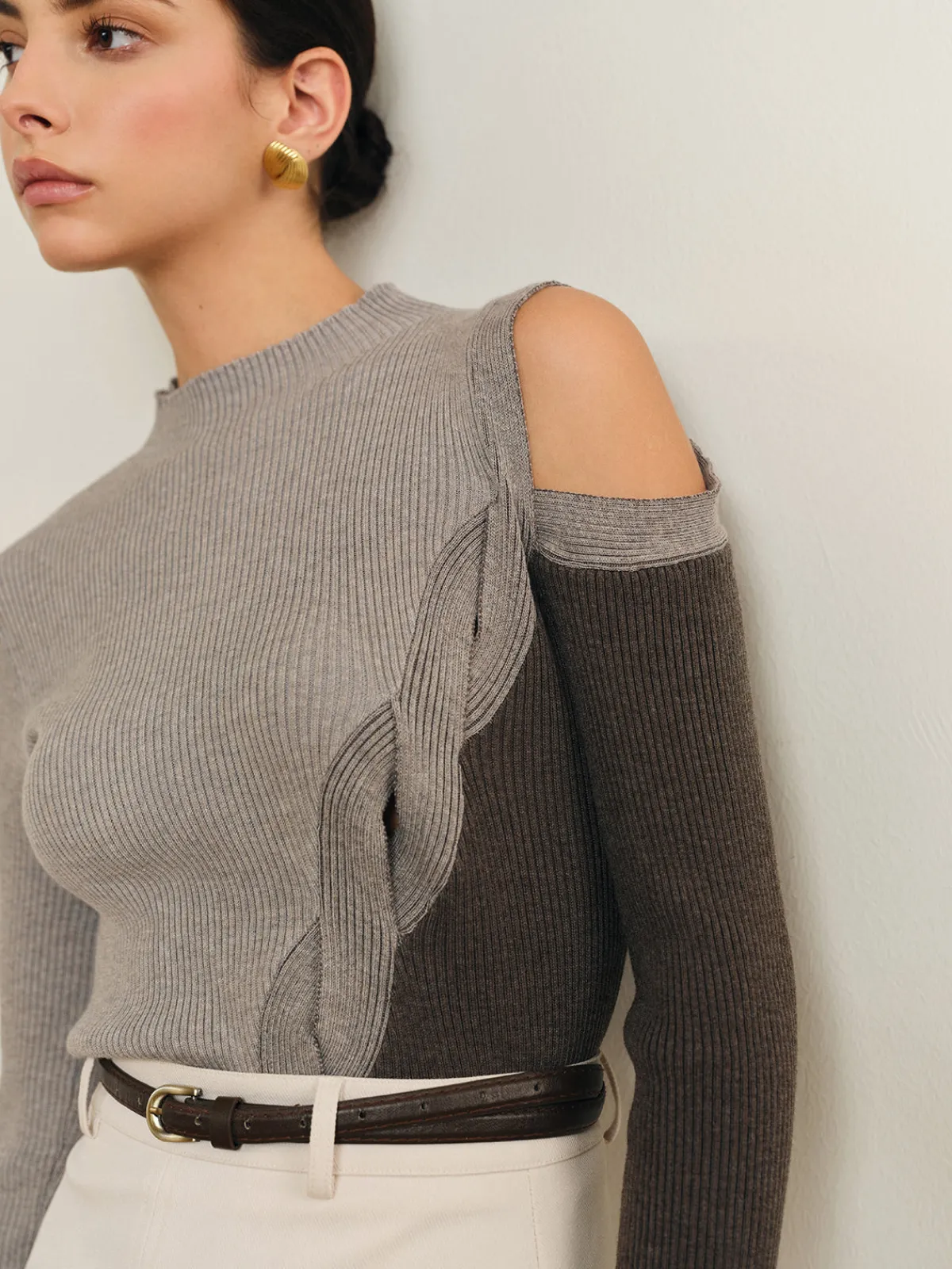 Hot Casual Color Block Cutout Knit Top Sweater Tops|Sweaters & Cardigans