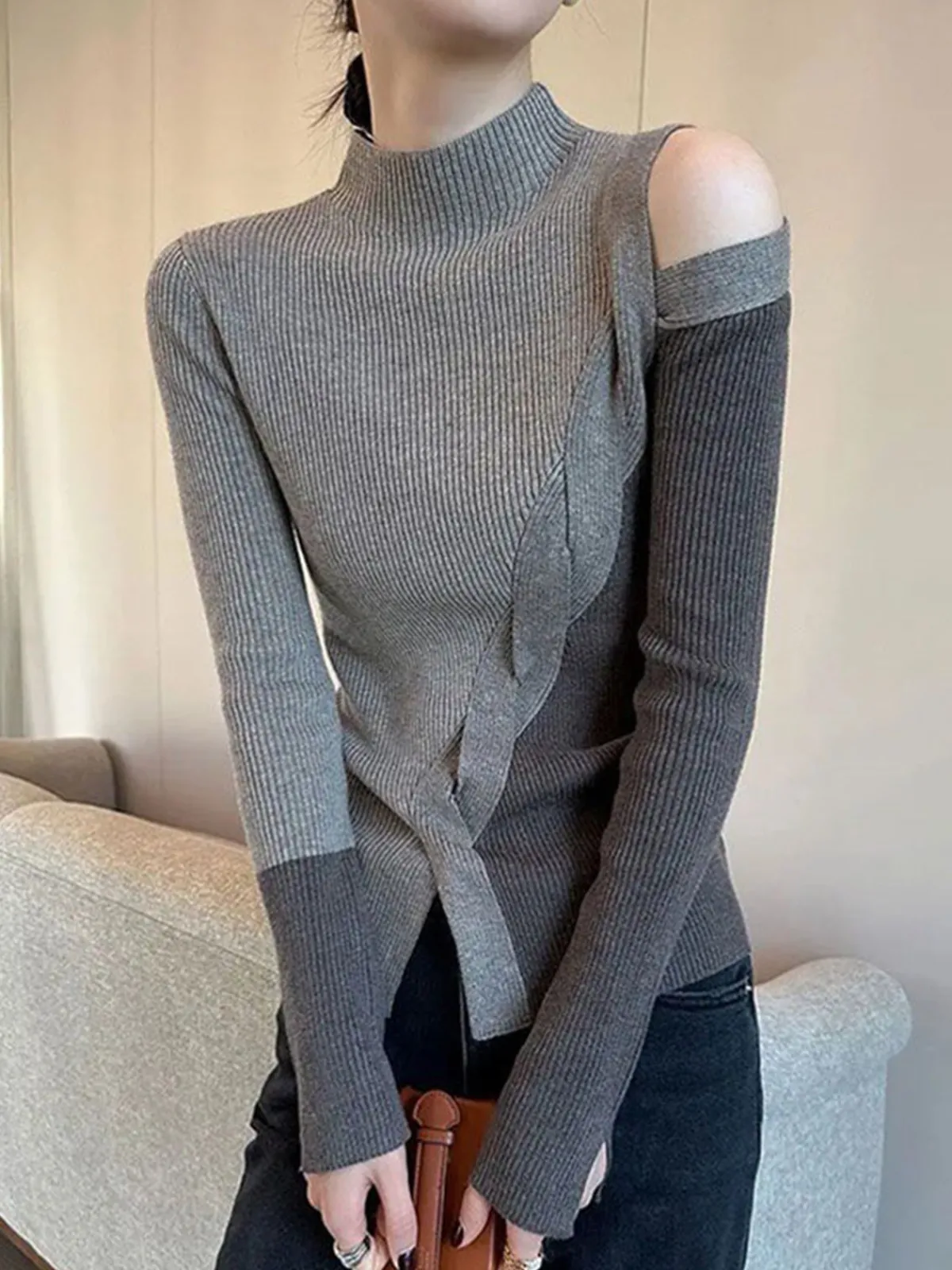 Hot Casual Color Block Cutout Knit Top Sweater Tops|Sweaters & Cardigans