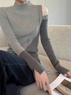 Hot Casual Color Block Cutout Knit Top Sweater Tops|Sweaters & Cardigans