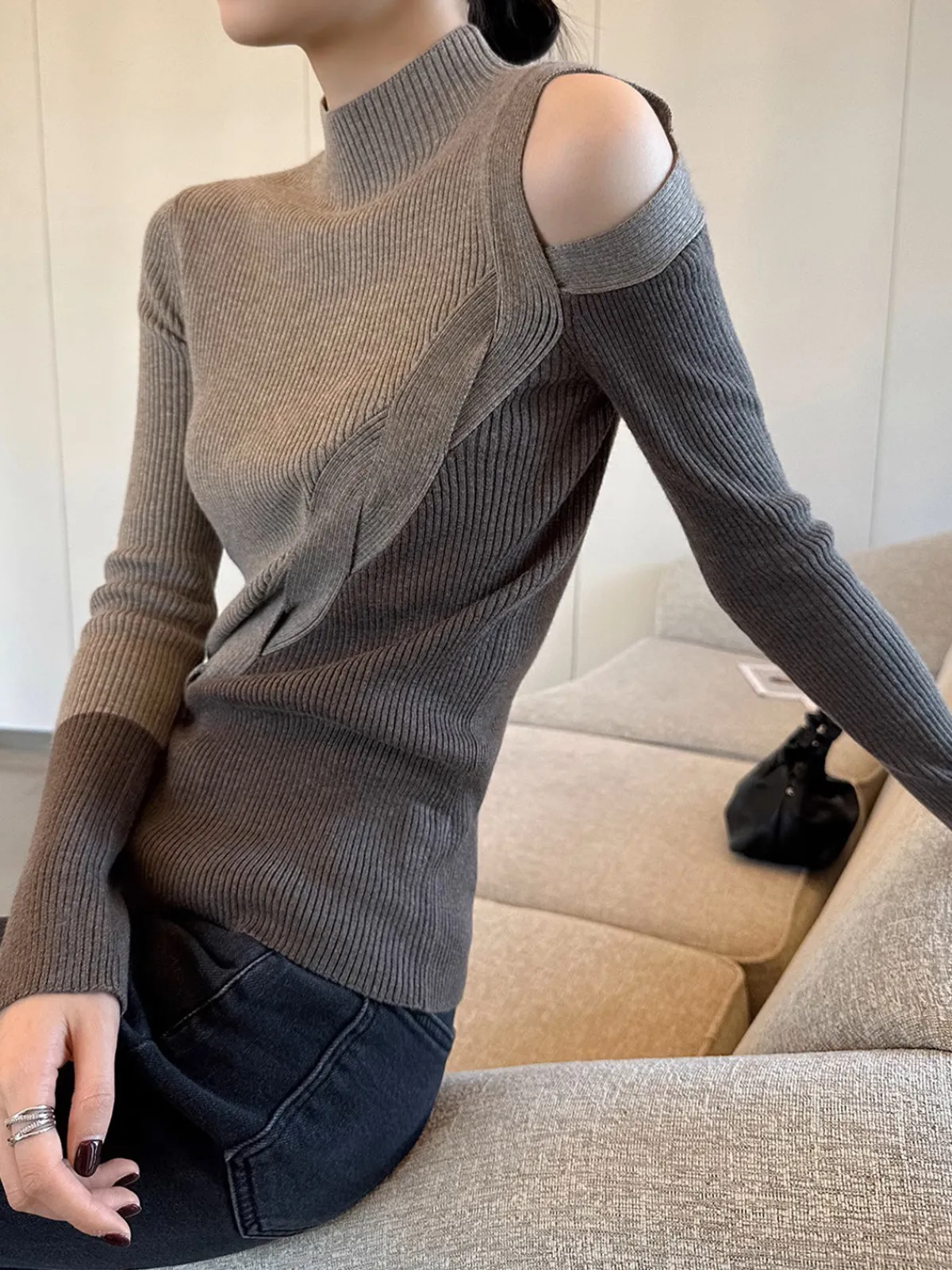 Hot Casual Color Block Cutout Knit Top Sweater Tops|Sweaters & Cardigans