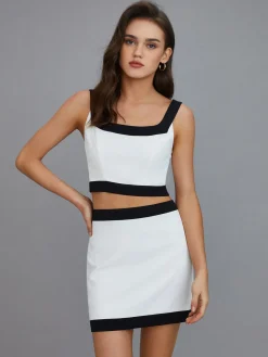 New Casual Contrast Short Skirt Set Skirt Sets|Long Sleeve Sets