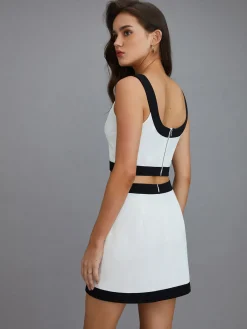 New Casual Contrast Short Skirt Set Skirt Sets|Long Sleeve Sets