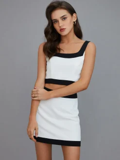 New Casual Contrast Short Skirt Set Skirt Sets|Long Sleeve Sets