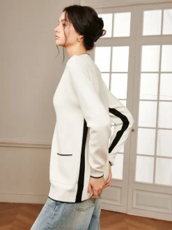 Casual Contrast Trim Knit Outerwear Sweater Tops|Long Sleeve Sets