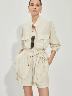 Online Casual Cotton & Linen Shorts Set With Belt Shorts Sets|Shorts