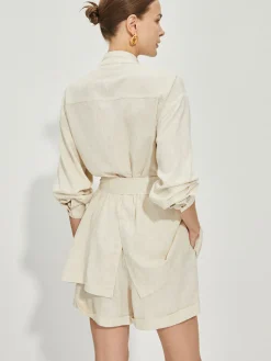 Online Casual Cotton & Linen Shorts Set With Belt Shorts Sets|Shorts