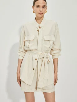 Online Casual Cotton & Linen Shorts Set With Belt Shorts Sets|Shorts