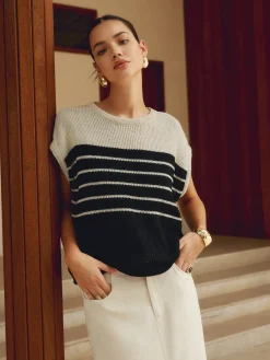 Sale Casual Cotton Blends Striped Knit Top Sweater Tops|Sweaters & Cardigans