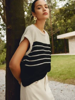 Sale Casual Cotton Blends Striped Knit Top Sweater Tops|Sweaters & Cardigans