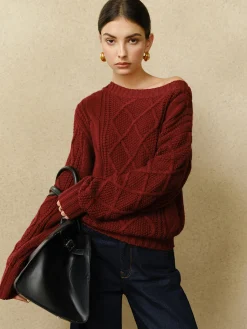 Outlet Casual Crew Neck Cable-Knit Top Sweater Tops|Sweaters & Cardigans